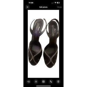 Donald Pliner Slingback Heels Black Suede Gold Chain Detail Designer